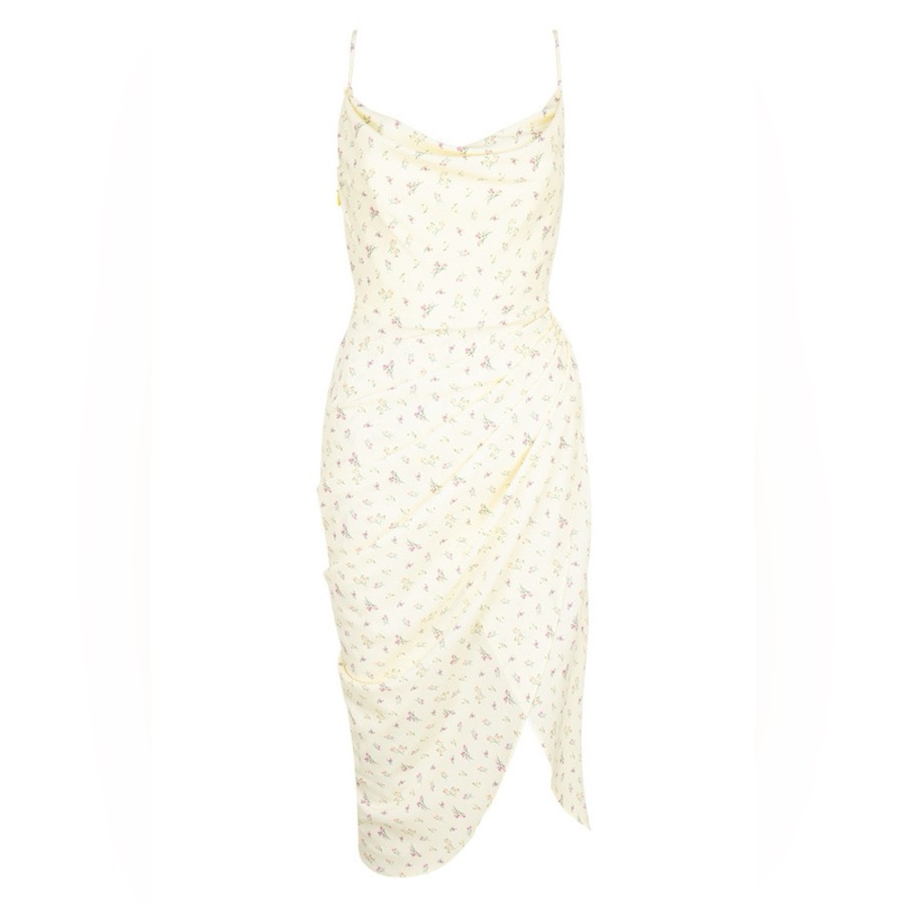 House of CB Butter Yellow Dress with Pink Floral Pattern - Picture 2 of 5